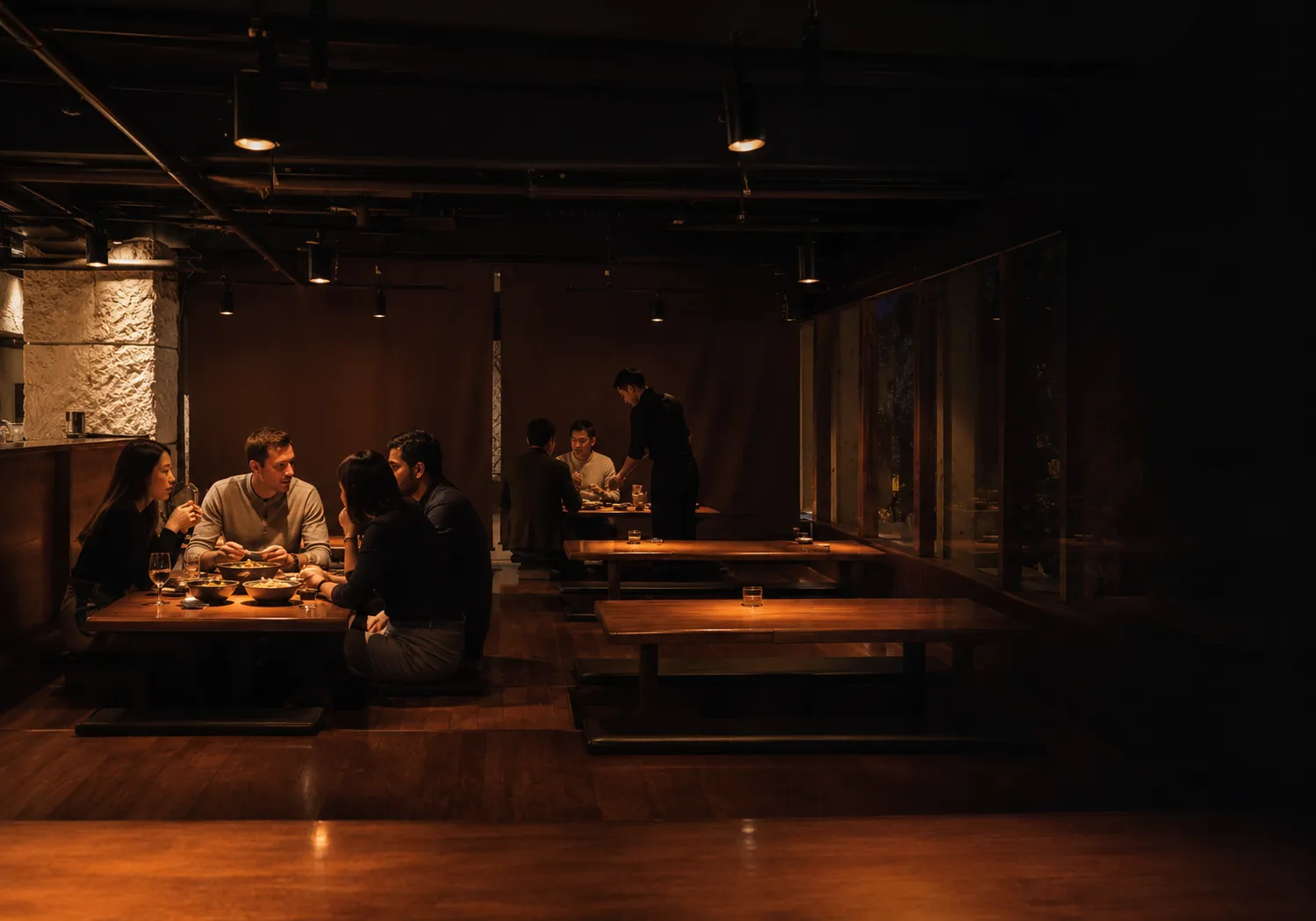 Guests dining together in the restaurant